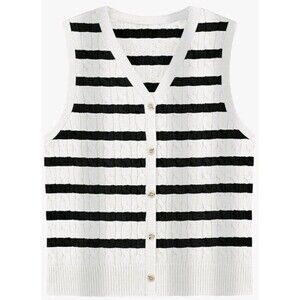 WIHOLL XL Sweater Vest Cable Knit Button Down SL Cream Preppy Spring NIP Cute